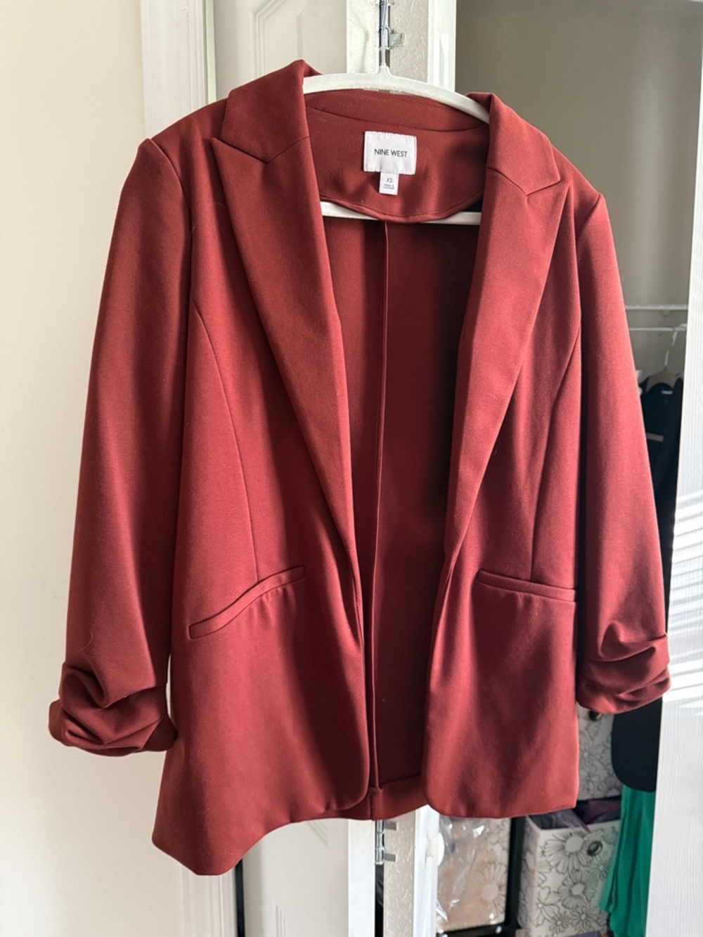 Nine West Brick Red Open-Front Blazer